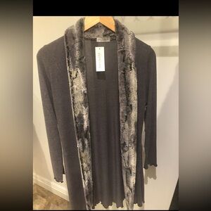 NWT Vine Street Apparel Luxury Faux Fur Open Drape Cardigan S